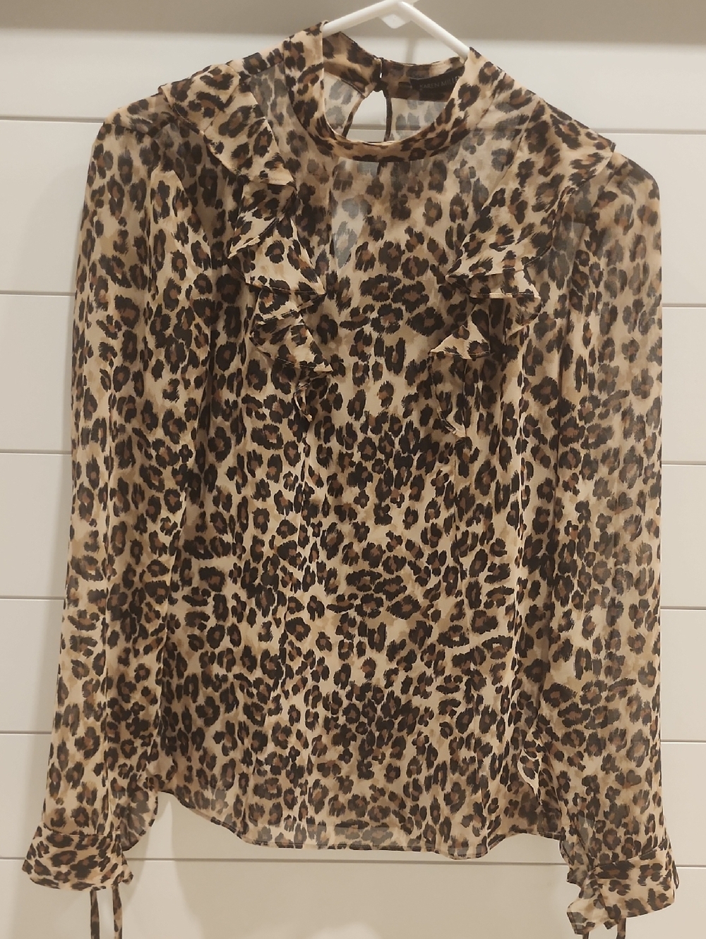 Karen Millen Sheer Leopard Ruffle Blouse - Brown & Black